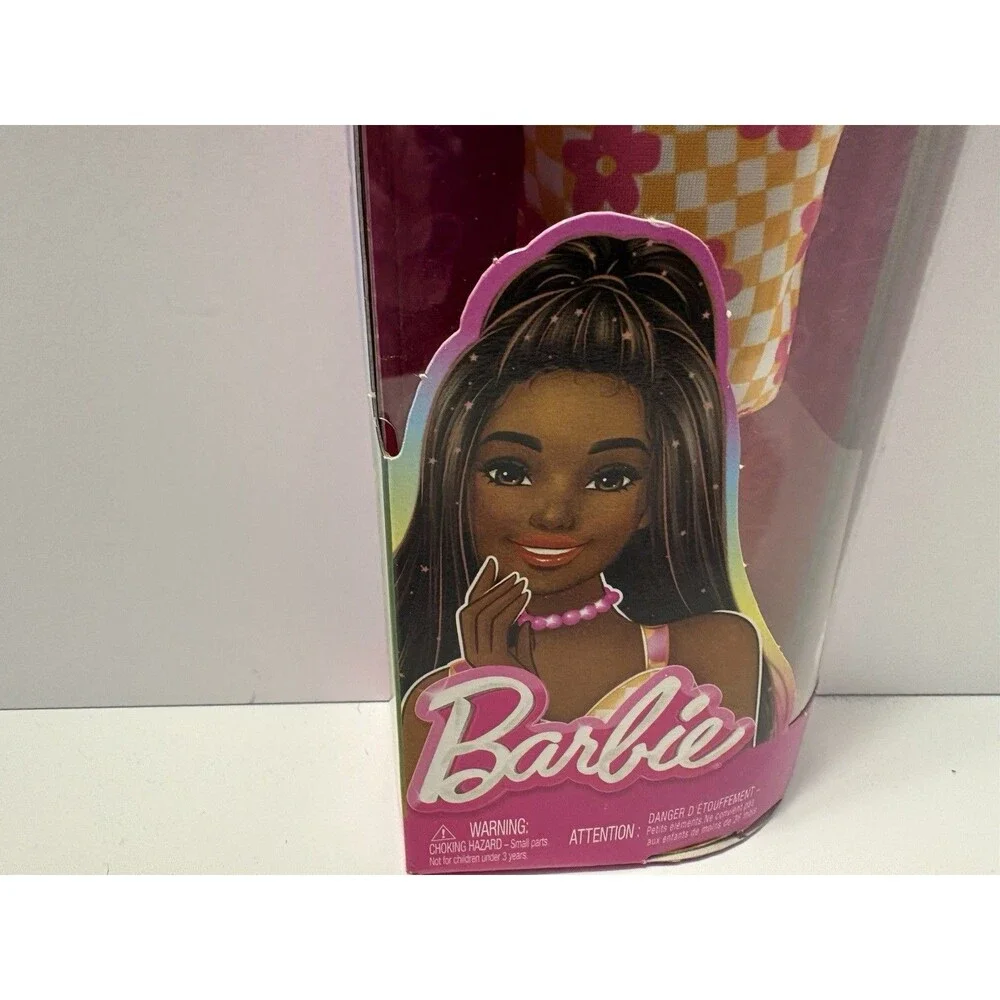 Barbie Fashionistas Doll #233 with Black Hair, Wearing Checkered Dress - NEW